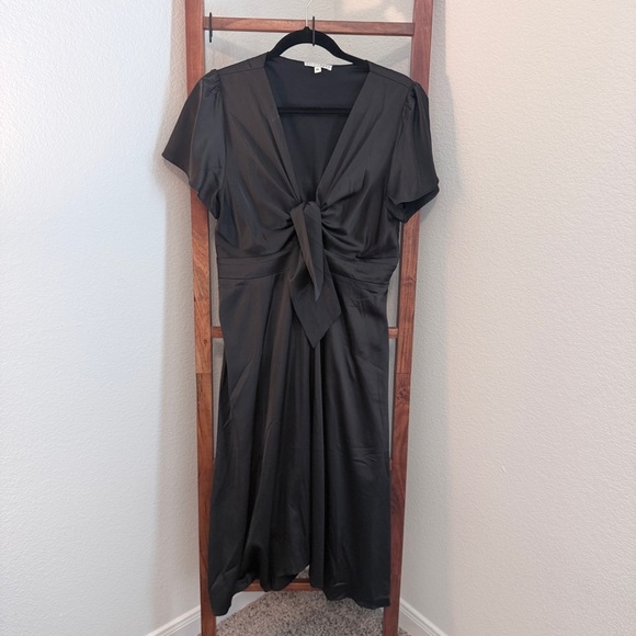 Baltic Born Dresses & Skirts - Baltic Born Poppy Black Satin Tie Front Midi Dress Size XL